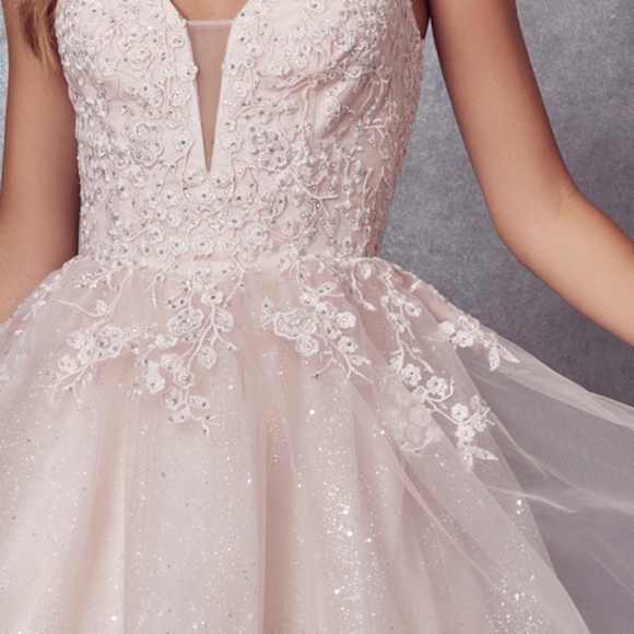 COPY - Glitter lace applique short formal graduation homecoming party dress - Picture 7 of 8